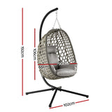 Gardeon Outdoor Swing Chair with Stand Cushion Rattan Furniture Grey - Front View