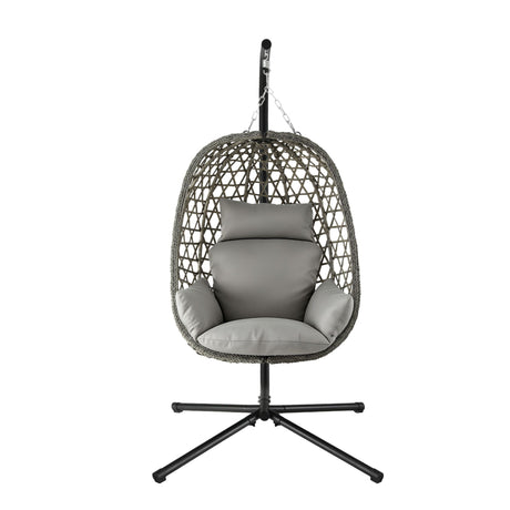 Gardeon Outdoor Swing Chair with Stand Cushion Rattan Furniture Grey, image 3