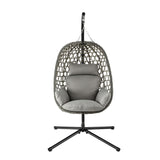 Gardeon Outdoor Swing Chair with Stand Cushion Rattan Furniture Grey - Side View