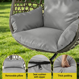 Gardeon Outdoor Swing Chair with Stand Cushion Rattan Furniture Grey - 45-Degree Angle
