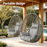 Gardeon Outdoor Swing Chair with Stand Cushion Rattan Furniture Grey - Rear View