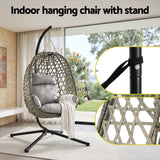 Gardeon Outdoor Swing Chair with Stand Cushion Rattan Furniture Grey - Close-Up Angle