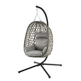 Gardeon Outdoor Swing Chair with Stand Cushion Rattan Furniture Grey - Low Angle