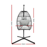 Gardeon Outdoor Egg Swing Chair Wicker Rope Furniture Pod Stand Cushion Grey - Front View