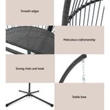 Gardeon Outdoor Egg Swing Chair Wicker Rope Furniture Pod Stand Cushion Grey - Rear View