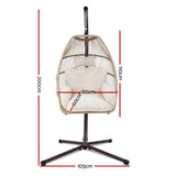 Gardeon Outdoor Egg Swing Chair Hanging Chair Wicker Rope Pod Stand Cushion Latte - Front View