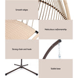 Gardeon Outdoor Egg Swing Chair Hanging Chair Wicker Rope Pod Stand Cushion Latte - Rear View