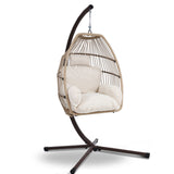 Gardeon Outdoor Egg Swing Chair Hanging Chair Wicker Rope Pod Stand Cushion Latte - Low Angle