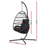 Gardeon Outdoor Egg Swing Chair Hanging Chair Wicker Rope Pod Stand Foldable Grey - Front View