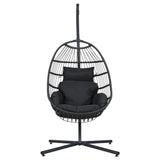 Gardeon Outdoor Egg Swing Chair Hanging Chair Wicker Rope Pod Stand Foldable Grey - Side View