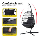 Gardeon Outdoor Egg Swing Chair Hanging Chair Wicker Rope Pod Stand Foldable Grey - Top-Down View
