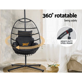 Gardeon Outdoor Egg Swing Chair Hanging Chair Wicker Rope Pod Stand Foldable Grey - 45-Degree Angle