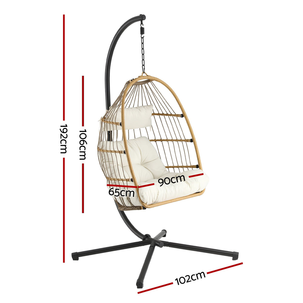 Gardeon Foldable Outdoor Swing Chair with Stand Cushion Rattan Patio Furniture