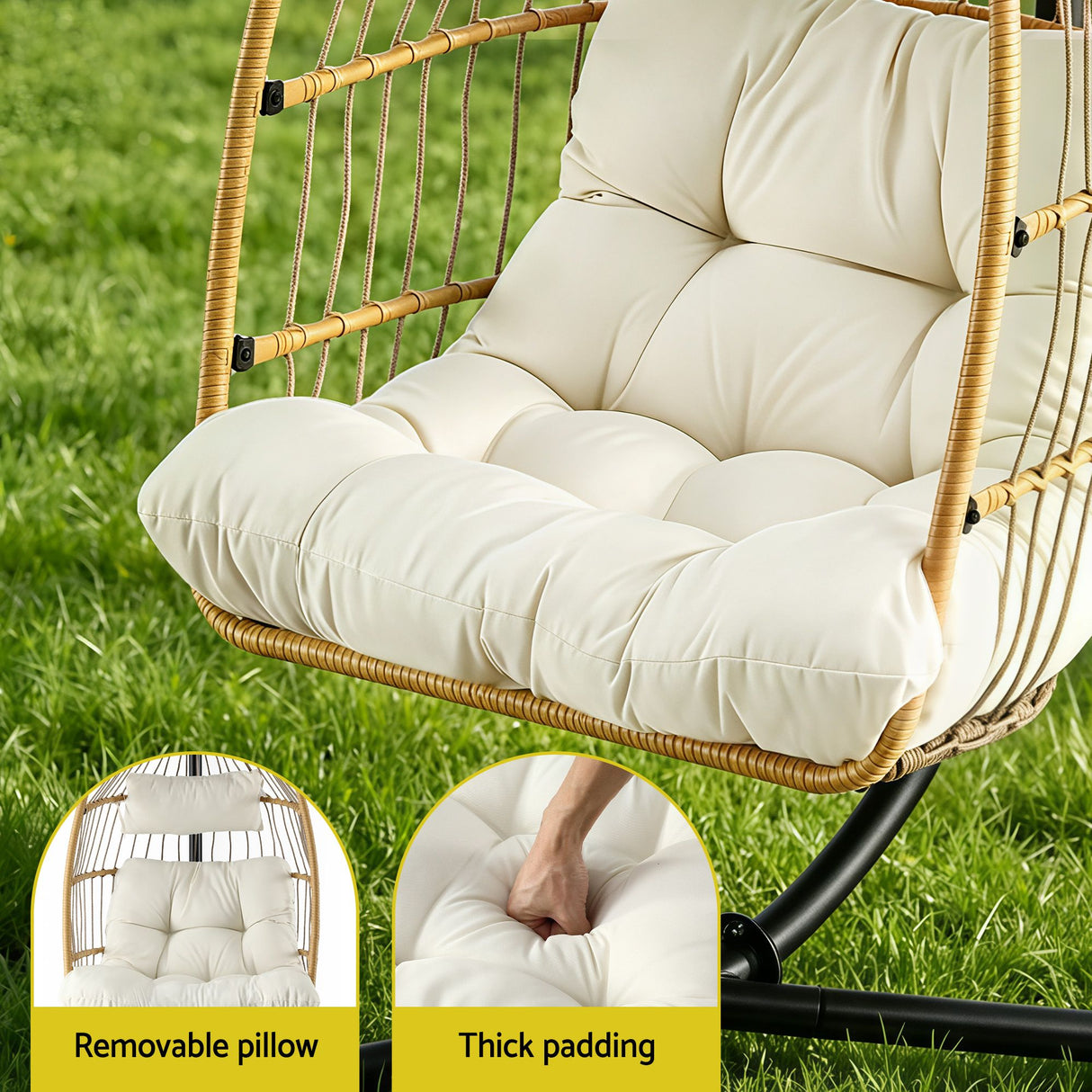 Gardeon Foldable Outdoor Swing Chair with Stand Cushion Rattan Patio Furniture