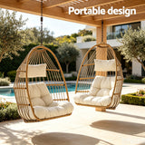 Gardeon Foldable Outdoor Swing Chair with Stand Cushion Rattan Patio Furniture - Rear View