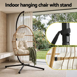 Gardeon Foldable Outdoor Swing Chair with Stand Cushion Rattan Patio Furniture - Close-Up Angle