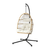 Gardeon Foldable Outdoor Swing Chair with Stand Cushion Rattan Patio Furniture - Low Angle