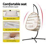 Gardeon Outdoor Egg Swing Chair Wicker Rope Furniture Pod Stand Foldable Yellow - 45-Degree Angle