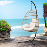 Gardeon Outdoor Egg Swing Chair Wicker Rope Furniture Pod Stand Foldable Yellow - Low Angle