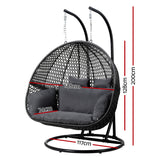 Gardeon Outdoor Egg Swing Chair Wicker Furniture Pod Stand Cushion 2 Seater Grey - Front View