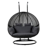 Gardeon Outdoor Egg Swing Chair Wicker Furniture Pod Stand Cushion 2 Seater Grey