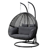 Gardeon Outdoor Egg Swing Chair Wicker Furniture Pod Stand Cushion 2 Seater Grey - Close-Up Angle