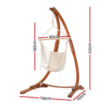 Gardeon Hammock Chair Timber Outdoor Furniture Camping with Stand White - Front View