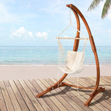 Gardeon Hammock Chair Timber Outdoor Furniture Camping with Stand White - Close-Up Angle