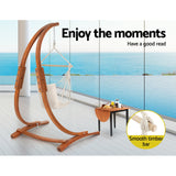 Gardeon Hammock Chair Timber Outdoor Furniture Camping with Stand White - Rear View