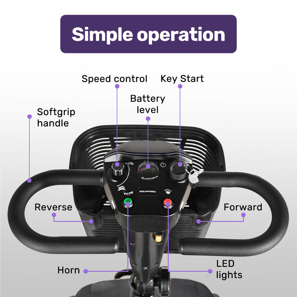 EQUIPMED FreeLite+ Mid-Sized Foldable Electric Mobility Scooter, Lithium Battery, Long Range and Easy Charging, Grey