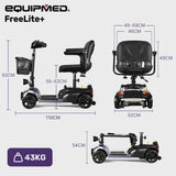 EQUIPMED FreeLite+ Mid-Sized Foldable Electric Mobility Scooter, Lithium Battery, Long Range and Easy Charging, Grey - Rear View