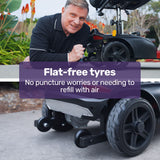 EQUIPMED FreeLite+ Mid-Sized Foldable Electric Mobility Scooter, Lithium Battery, Long Range and Easy Charging, Red - Close-Up Angle