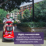 EQUIPMED LeisureCruise Extra Large-Sized, High Power, 182kg Capacity Mobility Scooter  - Red - Close-Up Angle