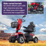 Equipmed ProRider Ultra Large-sized, High Power, Strong Climber, Varied Terrain, 200kg Capacity Mobility Scooter - Red - Low Angle