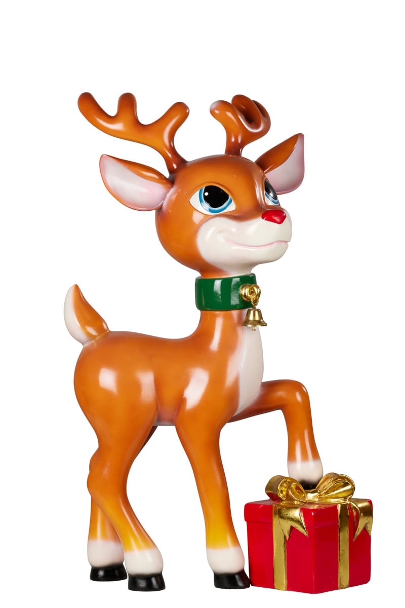 Christmas Reindeer Display - Cute Baby Reindeer with Present - 89cm