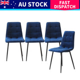 Levede 4x Dining Chairs Kitchen Velvet Blue - Low Angle