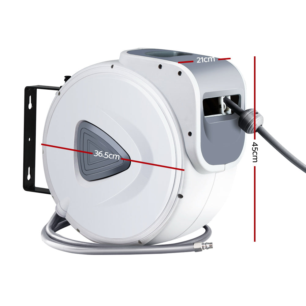 20m Automatic Wall-Mounted Air Hose Reel with 180° Swivel and Self-Layering Mechanism