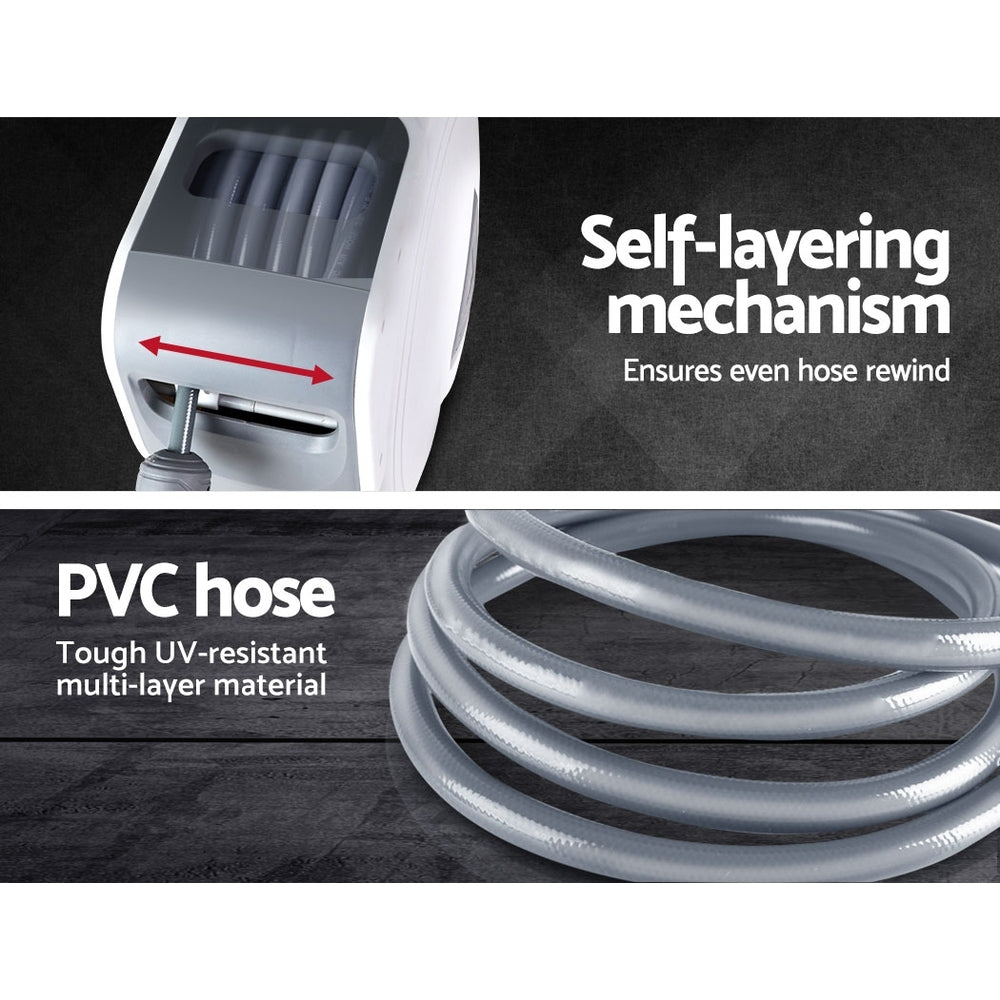 20m Automatic Wall-Mounted Air Hose Reel with 180° Swivel and Self-Layering Mechanism