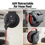 Giantz Air Hose Reel 3/8 IN x 15m Retractable Air Hose 300PSI - Top-Down View