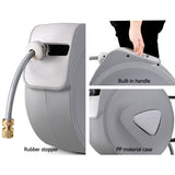 Water Hose Reel 20M Retractable Auto Rewind Garden Brass Spray Gun - Rear View