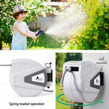 Green Fingers 30M Water Hose Reel Retractable Auto Rewind Wall Mount Garden Spray Gun - 45-Degree Angle