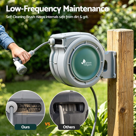 Green Fingers 10m Retractable Water Hose Reel, Wall Mounted Garden Hose 9-Pattern Nozzle, image 6