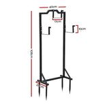 Green Fingers Garden Hose Holder Metal Portable Freestanding Hose Stand 4 Spikes Black - Front View