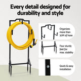 Green Fingers Garden Hose Holder Metal Portable Freestanding Hose Stand 4 Spikes Black - Top-Down View