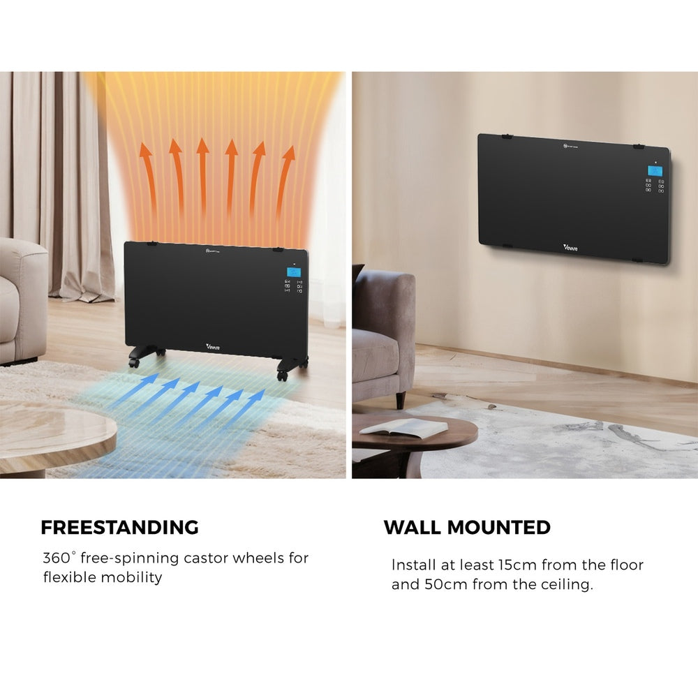 Vevare Electric Glass Panel Heater 2PCS 2000W Wall Mounted