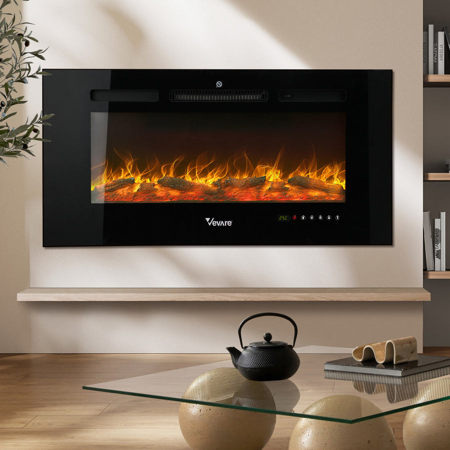 Vevare Electric Fireplace Heater Wall Mounted 3D Flame Effect 2000W