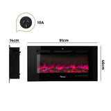 Vevare Electric Fireplace Heater Wall Mounted 3D Flame Effect 2000W