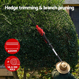 Giantz Electric Cordless Extendable Hedge Trimmer with Adjustable Head and Double-Sided Blade - Side View