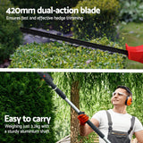 Giantz Electric Cordless Extendable Hedge Trimmer with Adjustable Head and Double-Sided Blade - Top-Down View