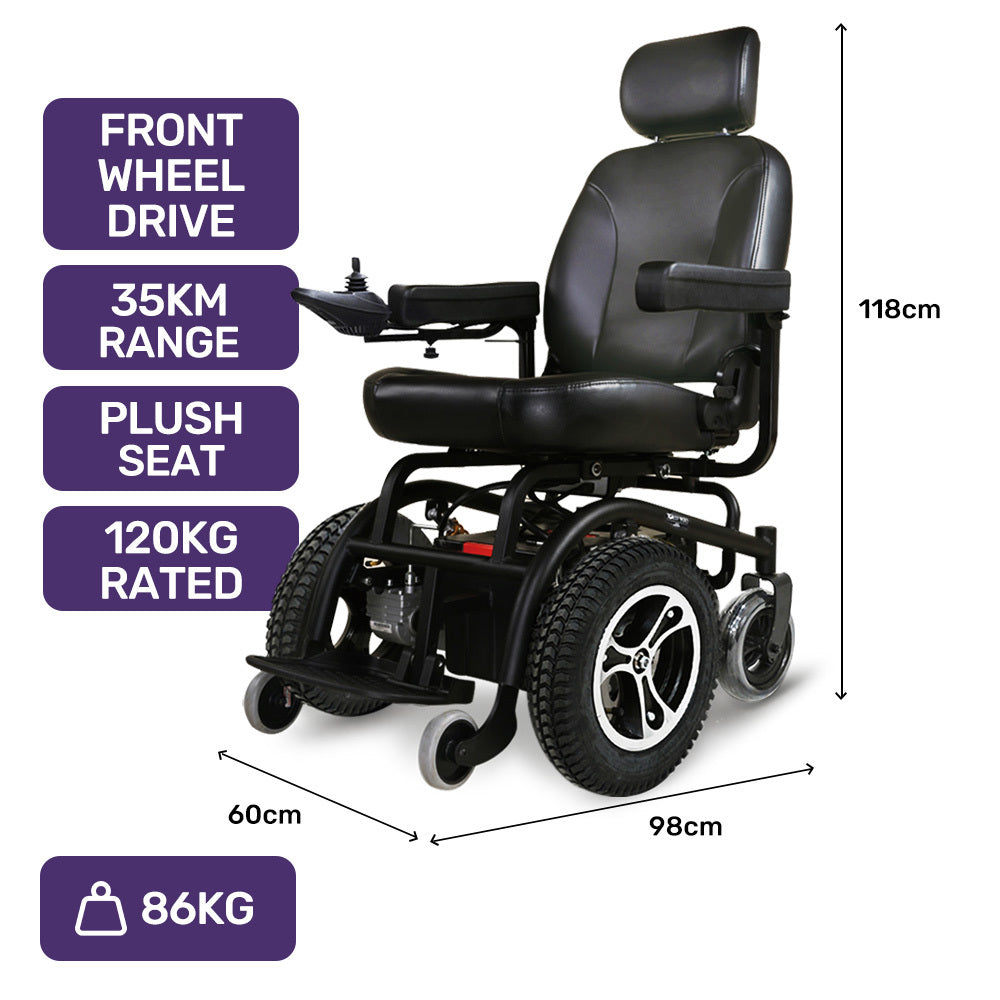 EQUIPMED Front Wheel Drive Power Electric Wheelchair, Up to 35km Range, Ultra-Comfortable, Safe Stable Non-Slip Anti-Roll Back Power Assist Chair